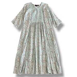 Anora India Boho Embroidered Mirror Work Floral Midi Dress‎ 3XL Lined Festival